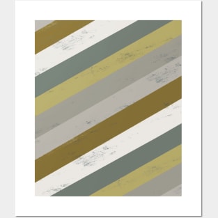 Green and Grey, Diagonal Painted Style Stripes Posters and Art